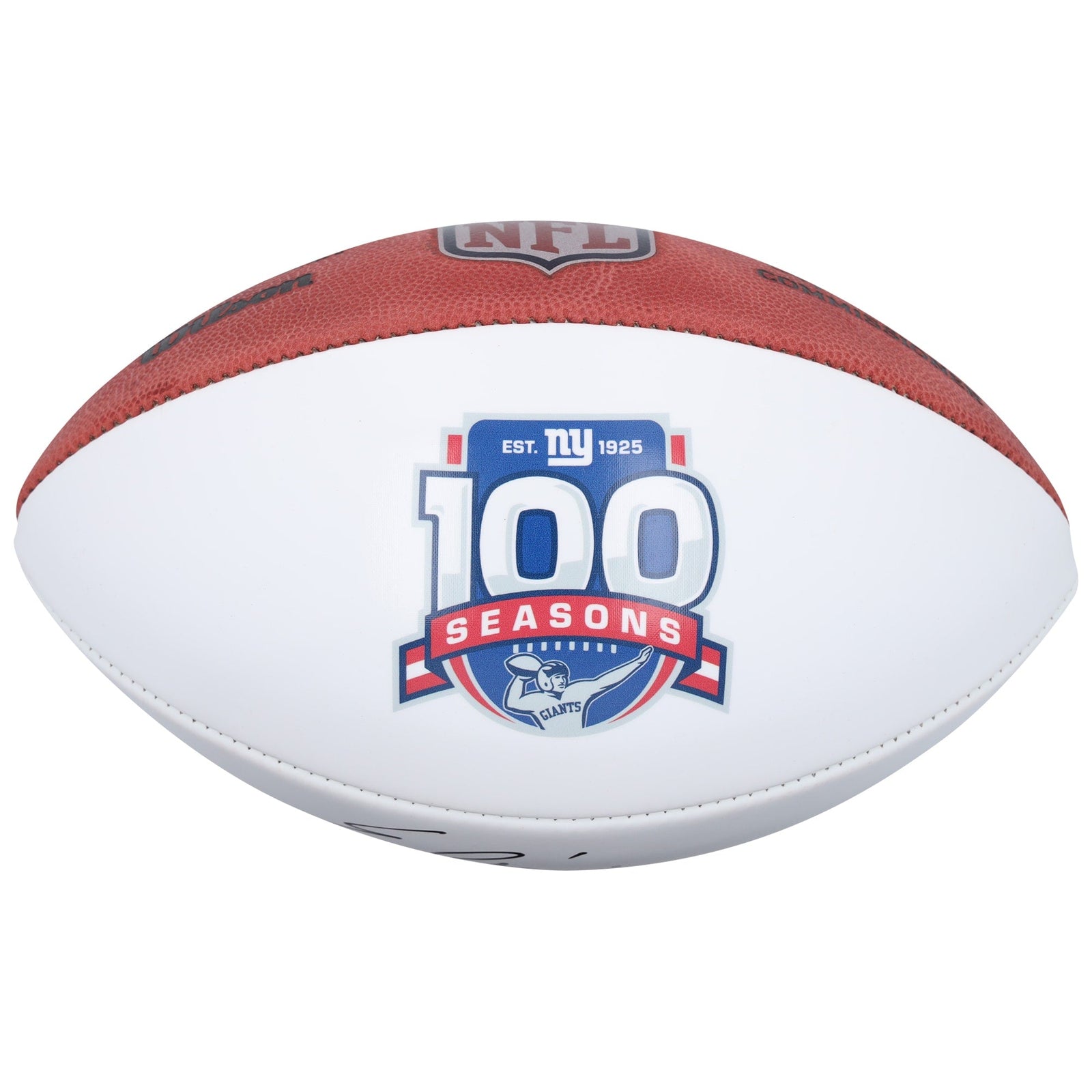 Eli Manning New York Giants Autographed Fanatics Authentic Wilson 100th Season White Panel Football - The Ballers Bank