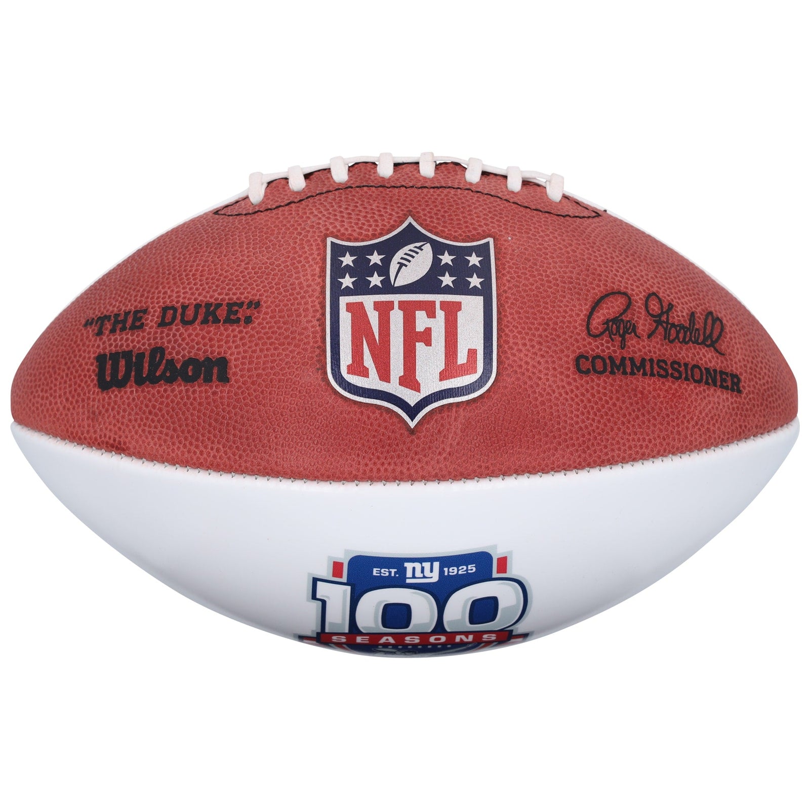 Eli Manning New York Giants Autographed Fanatics Authentic Wilson 100th Season White Panel Football - The Ballers Bank