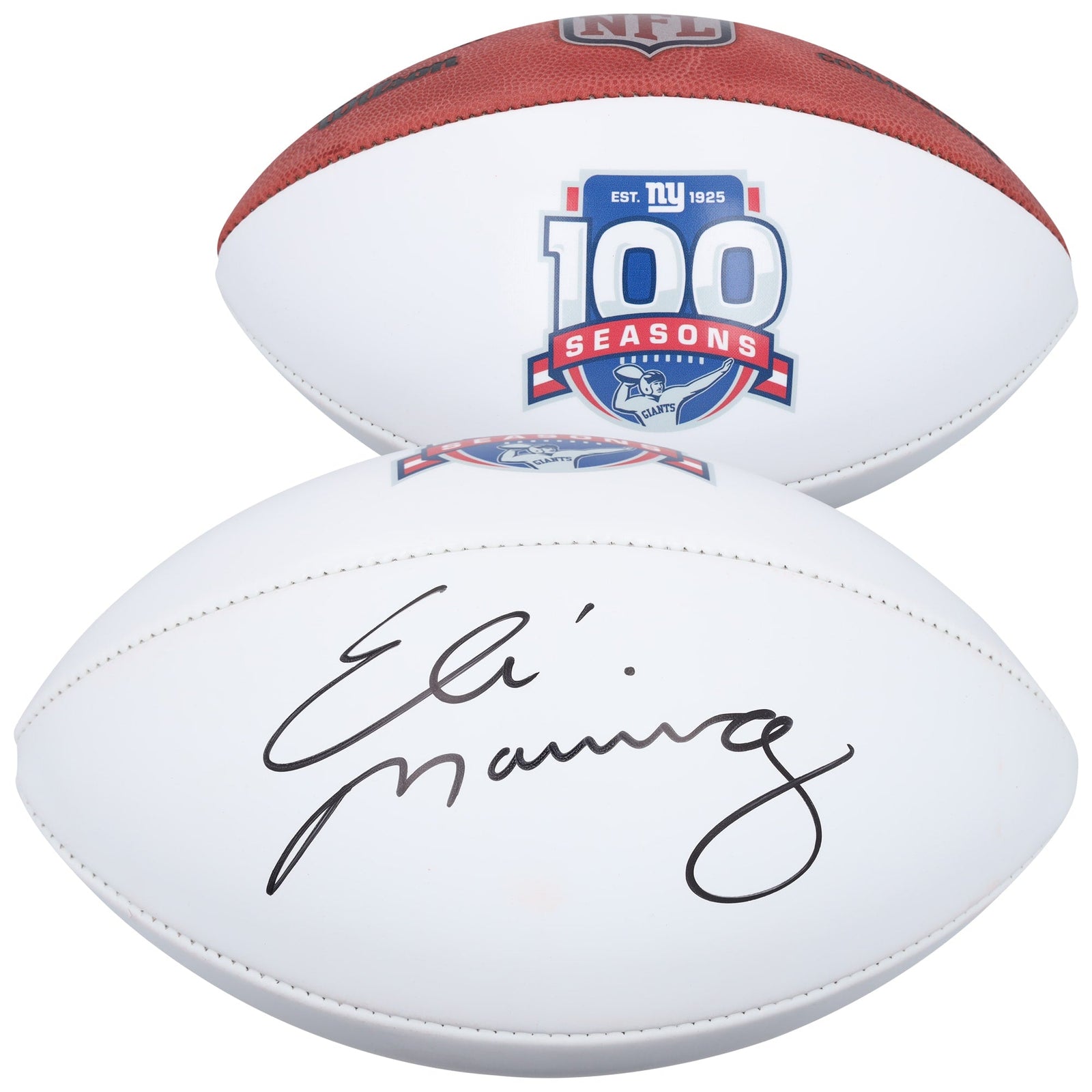 Eli Manning New York Giants Autographed Fanatics Authentic Wilson 100th Season White Panel Football - The Ballers Bank