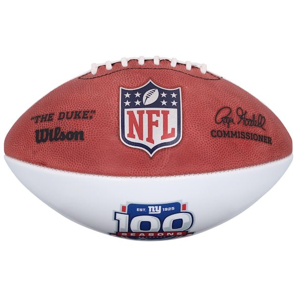 Eli Manning New York Giants Autographed Fanatics Authentic Wilson 100th Season White Panel Football - The Ballers Bank