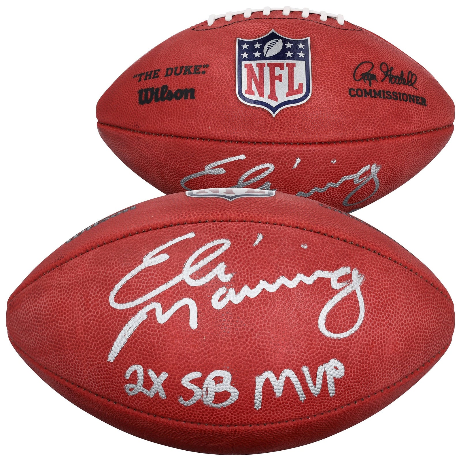 Eli Manning New York Giants Fanatics Authentic Autographed Wilson Duke Full Color Football with "2x SB MVP" Inscription - The Ballers Bank