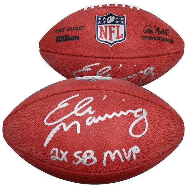 Eli Manning New York Giants Fanatics Authentic Autographed Wilson Duke Full Color Football with "2x SB MVP" Inscription - The Ballers Bank