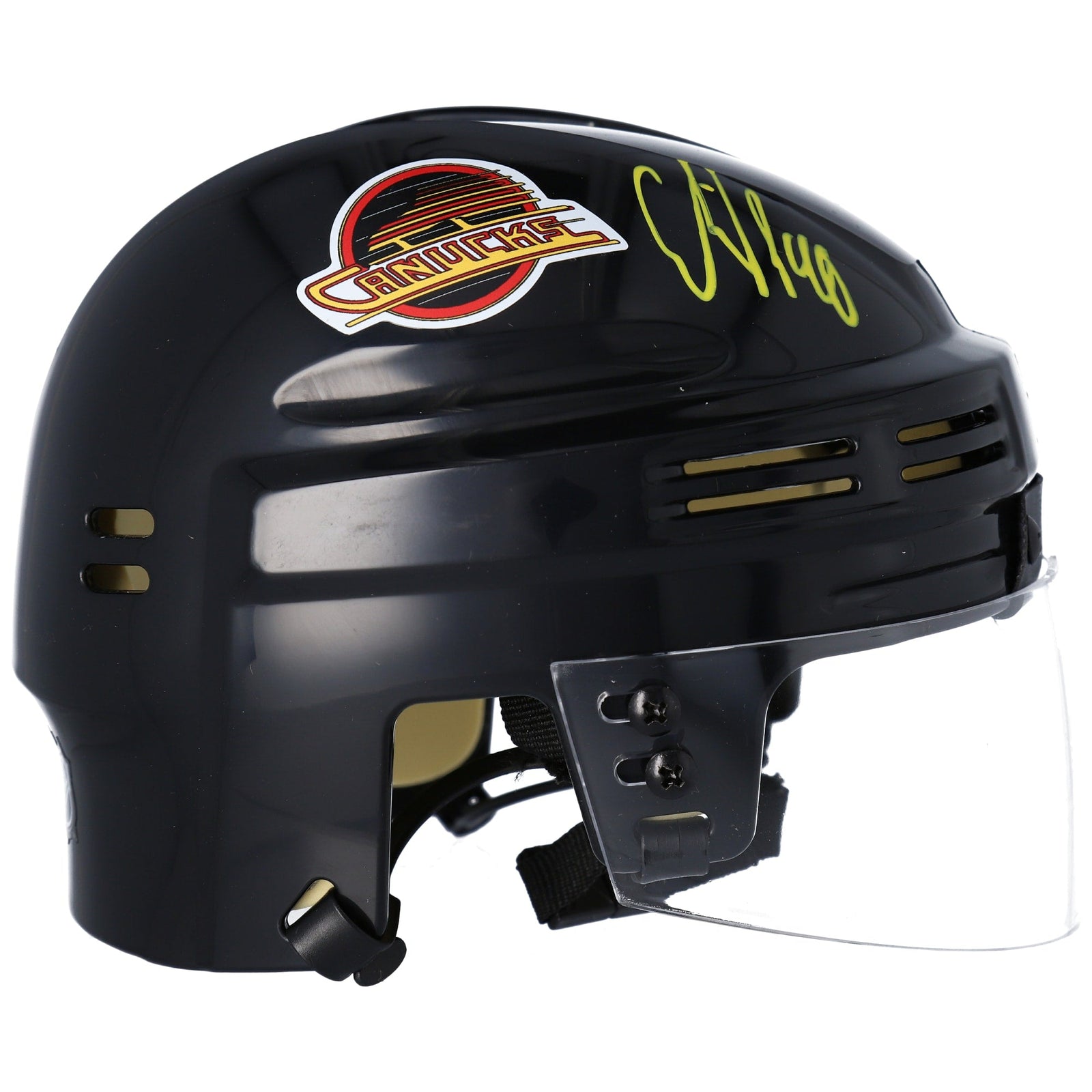 Elias Pettersson Vancouver Canucks Fanatics Authentic Autographed Black Skate Throwback Logo Mini Helmet - The Ballers Bank