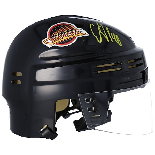 Elias Pettersson Vancouver Canucks Fanatics Authentic Autographed Black Skate Throwback Logo Mini Helmet - The Ballers Bank