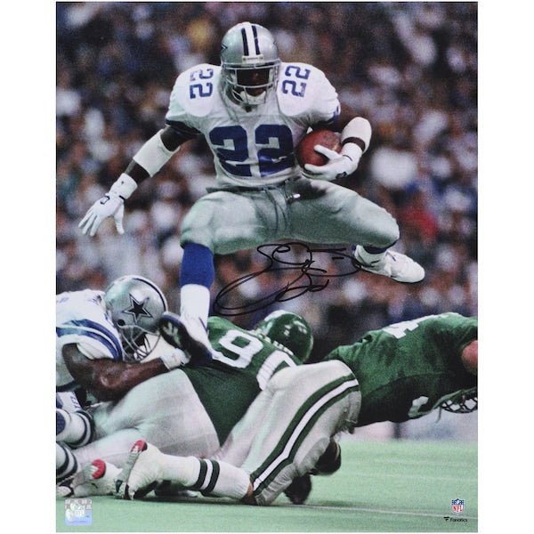Emmitt Smith Dallas Cowboys Autographed Fanatics Authentic 16" x 20" Hurdle vs. Philadelphia Eagles Photograph - The Ballers Bank