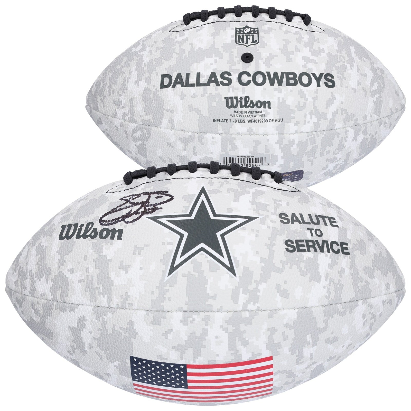 Emmitt Smith Dallas Cowboys Autographed Fanatics Authentic 2024 Salute To Service Wilson Football - The Ballers Bank