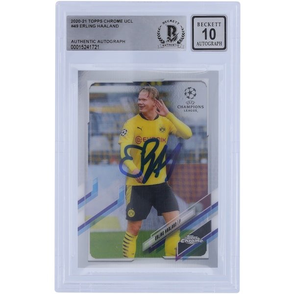 Erling Haaland Borussia Dortmund Autographed 2020 - 21 Topps Chrome UCL 49 BAS Authenticated 10 Card - The Ballers Bank