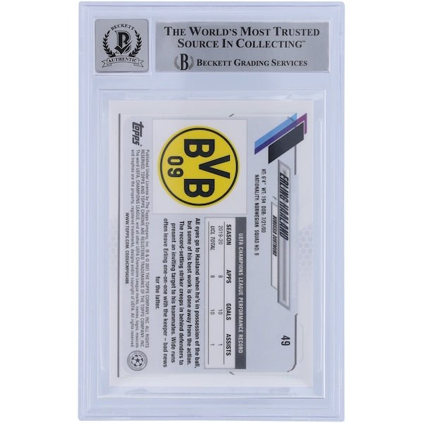 Erling Haaland Borussia Dortmund Autographed 2020 - 21 Topps Chrome UCL 49 BAS Authenticated 10 Card - The Ballers Bank