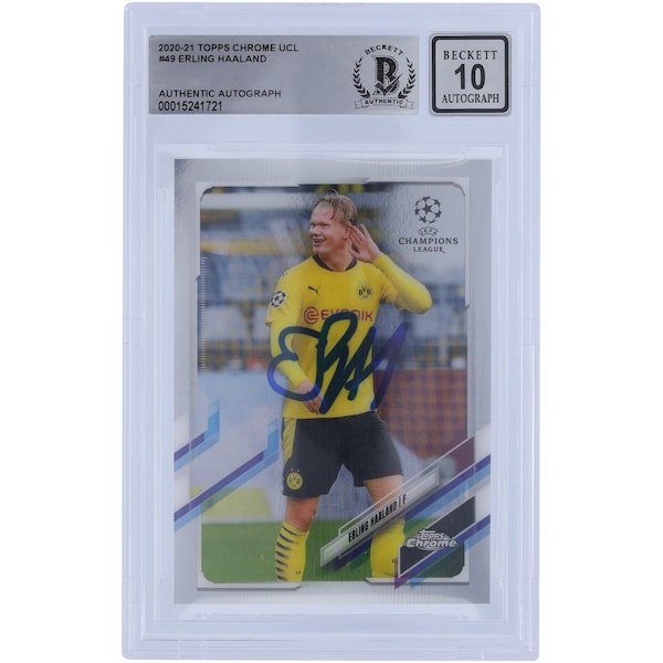 Erling Haaland Borussia Dortmund Autographed 2020 - 21 Topps Chrome UCL 49 BAS Authenticated 10 Card - The Ballers Bank
