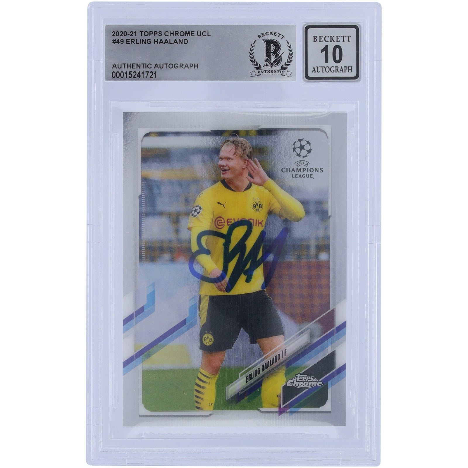 Erling Haaland Borussia Dortmund Autographed 2020 - 21 Topps Chrome UCL 49 BAS Authenticated 10 Card - The Ballers Bank