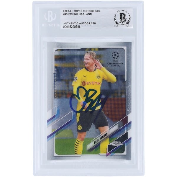 Erling Haaland Borussia Dortmund Autographed 2020 - 21 Topps Chrome UCL 49 BAS Authenticated Card - The Ballers Bank