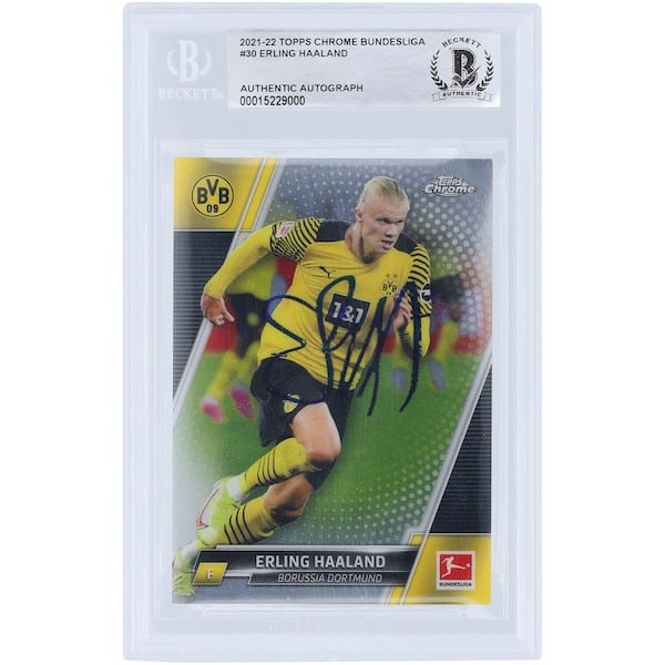 Erling Haaland Borussia Dortmund Autographed 2021 - 22 Topps Chrome 30 BAS Authenticated Card - The Ballers Bank