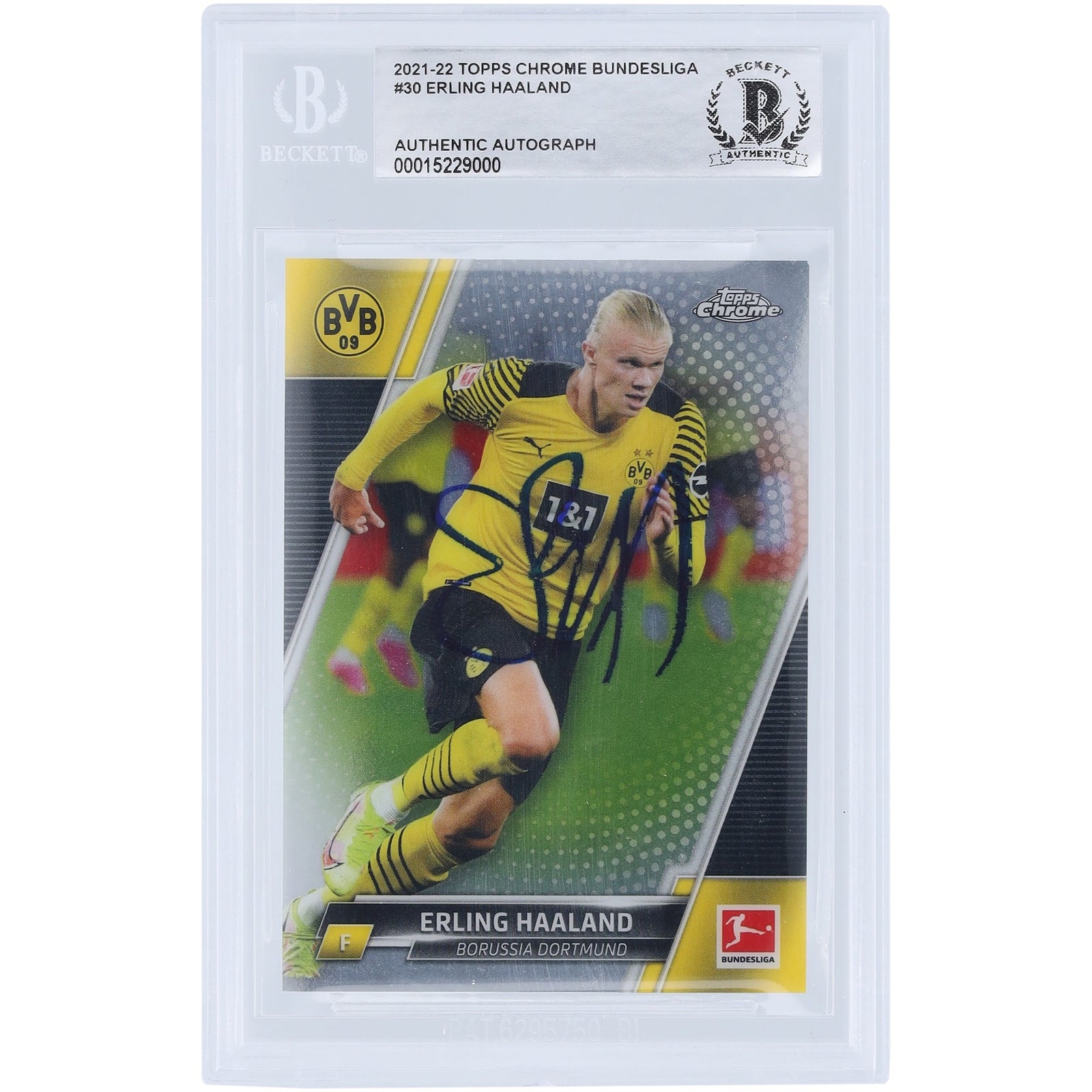Erling Haaland Borussia Dortmund Autographed 2021 - 22 Topps Chrome 30 BAS Authenticated Card - The Ballers Bank