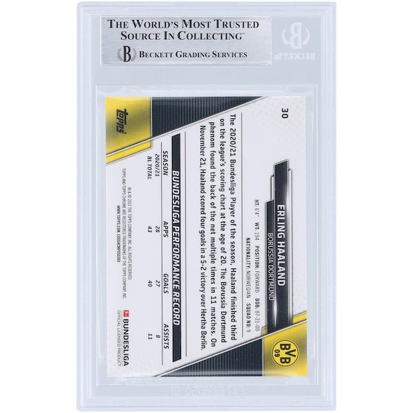 Erling Haaland Borussia Dortmund Autographed 2021 - 22 Topps Chrome 30 BAS Authenticated Card - The Ballers Bank
