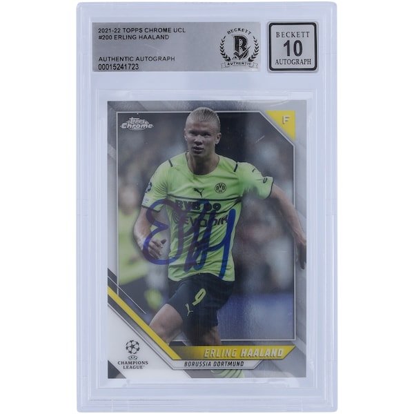 Erling Haaland Borussia Dortmund Autographed 2021 - 22 Topps Chrome UCL 200 BAS Authenticated 10 Card - The Ballers Bank