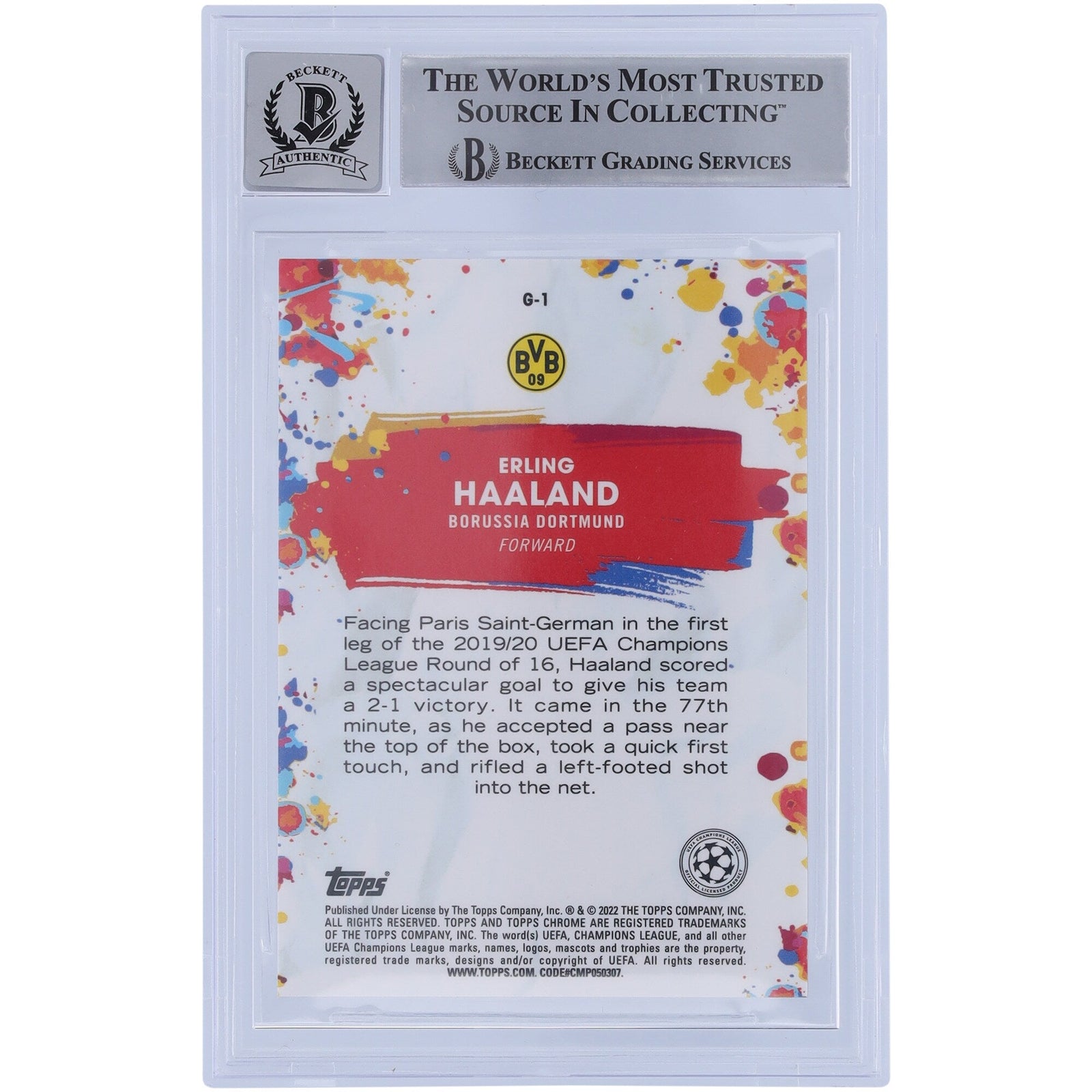 Erling Haaland Borussia Dortmund Autographed 2021 Topps Chrome Golazo G - 1 BAS Authenticated 10 Card - The Ballers Bank