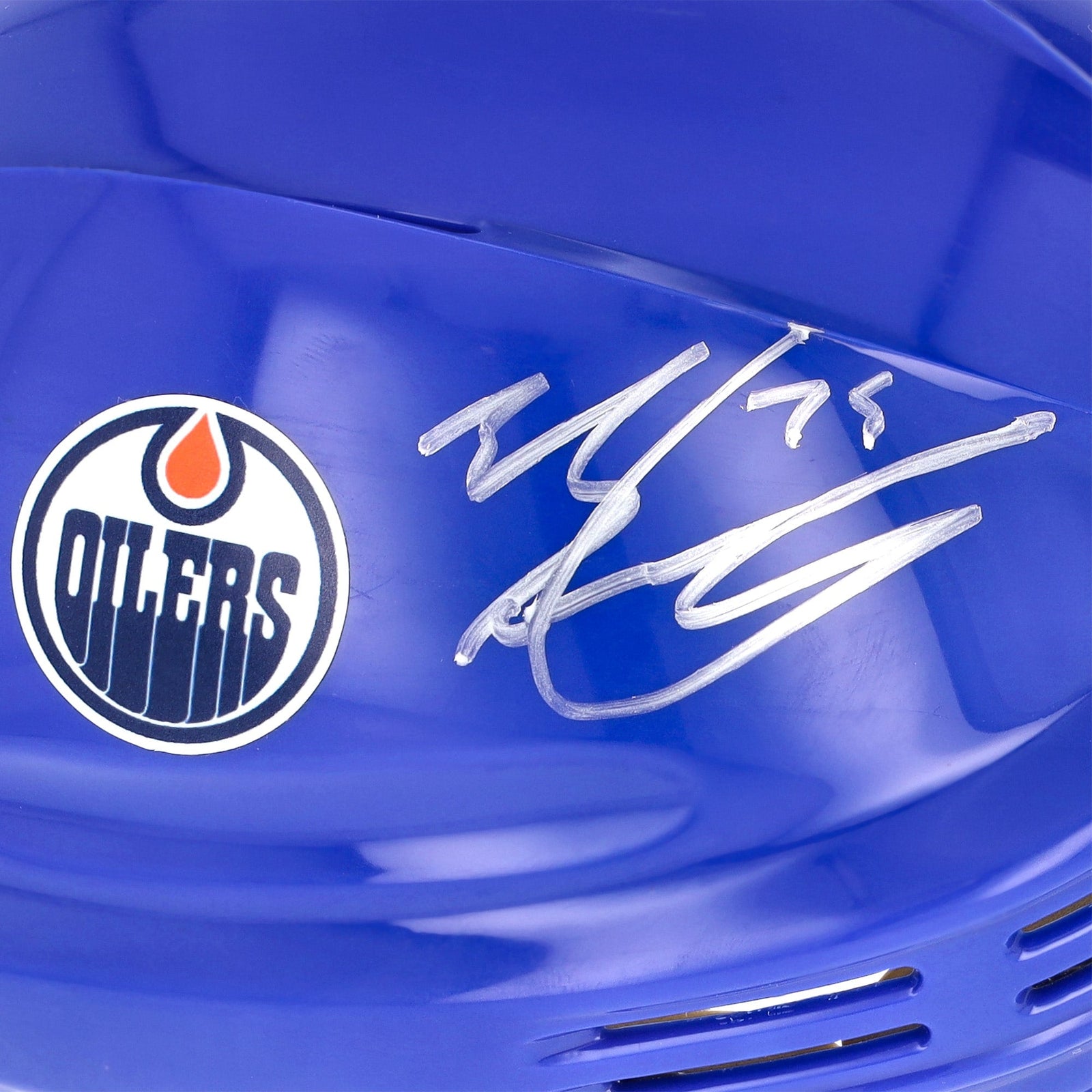 Evan Bouchard Edmonton Oilers Fanatics Authentic Autographed Blue Mini Helmet - The Ballers Bank