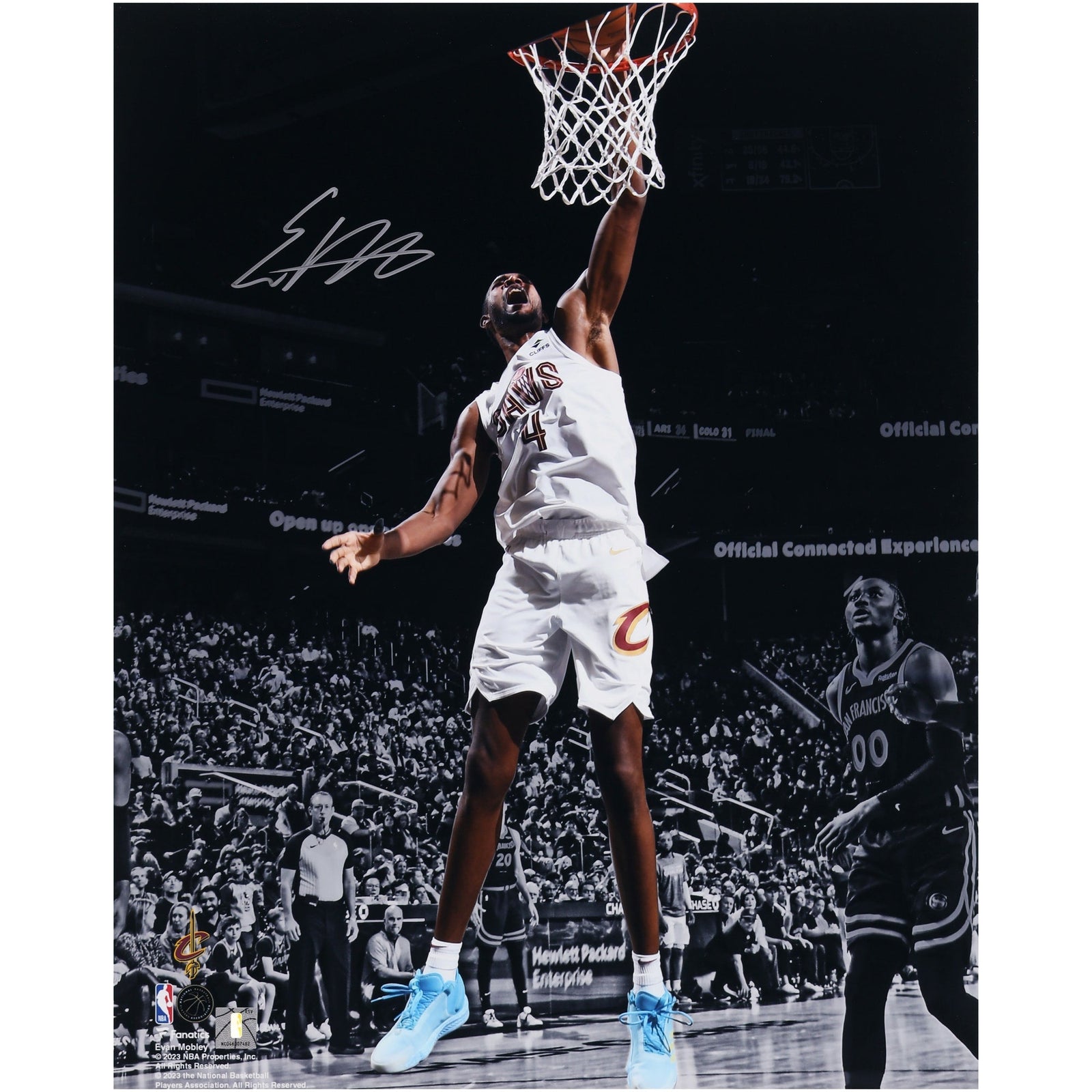 Evan Mobley Cleveland Cavaliers Autographed Fanatics Authentic 16" x 20" White Jersey Dunk Spotlight Photograph - The Ballers Bank