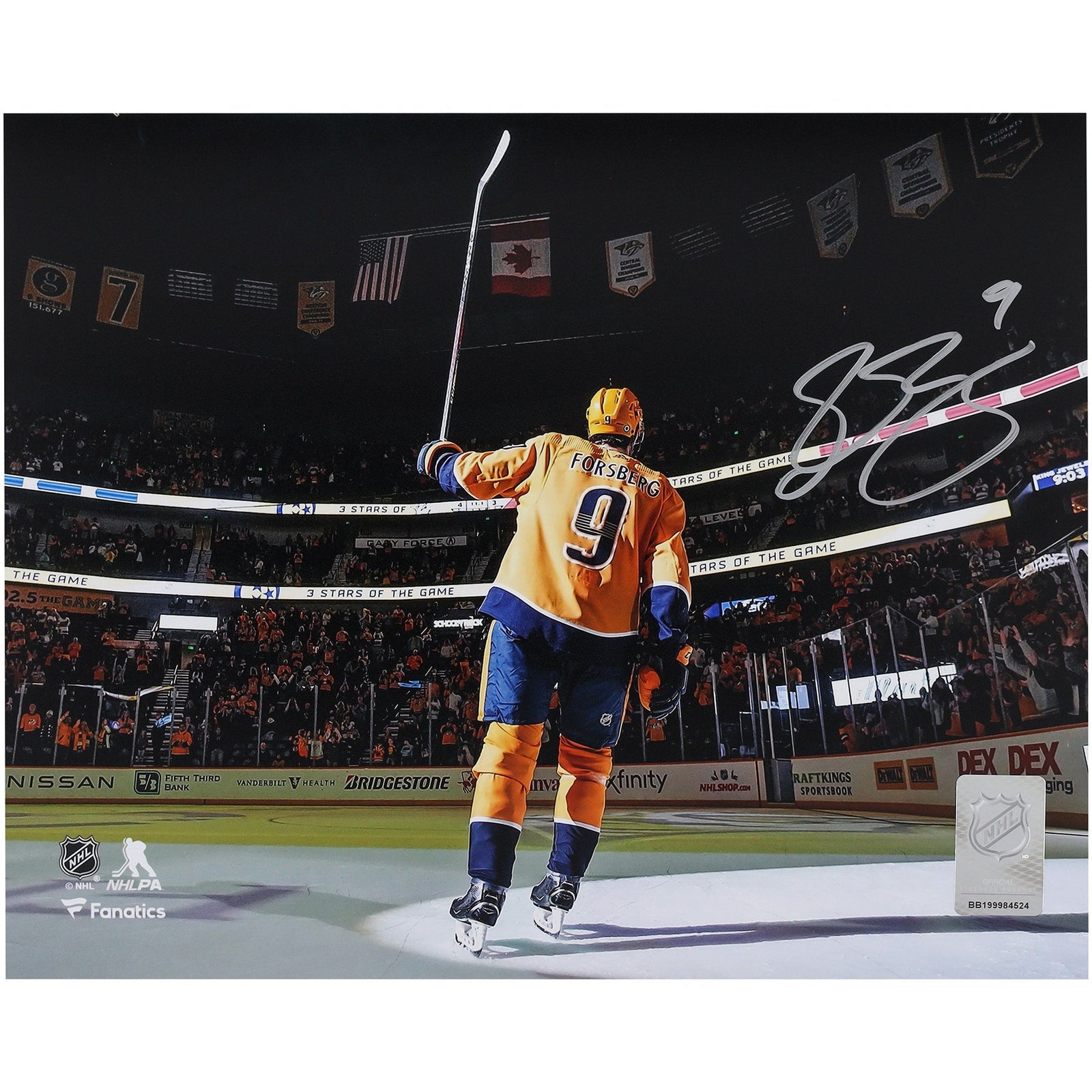 Filip Forsberg Nashville Predators Autographed Fanatics Authentic 8" x 10" Gold Jersey Saluting the Crowd Photograph - The Ballers Bank