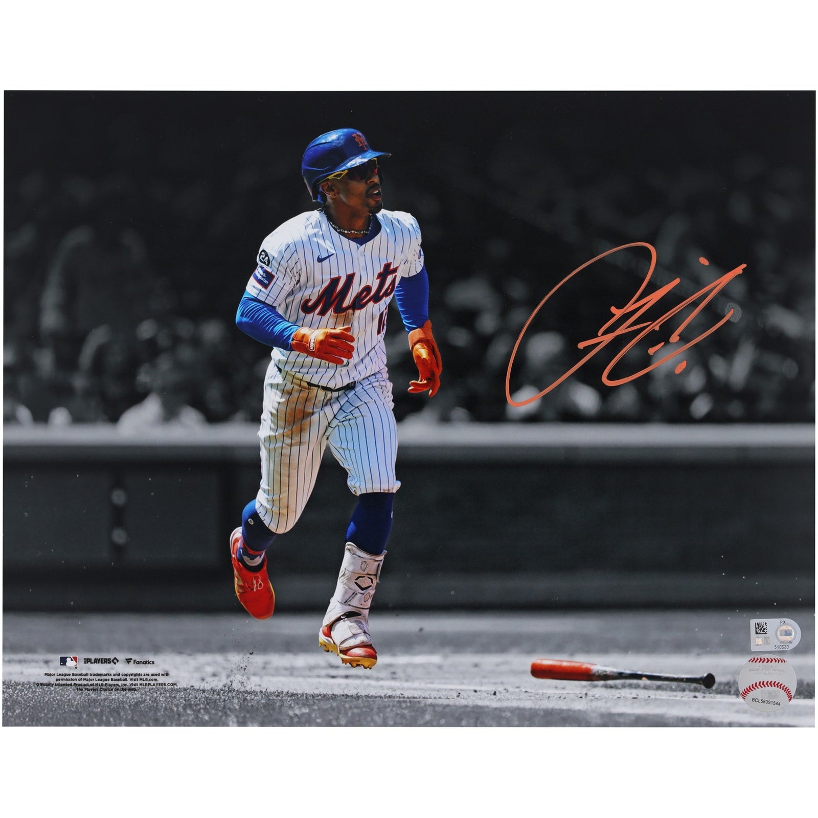 Francisco Lindor New York Mets Autographed Fanatics Authentic 11" x 14" Home Run Bat Drop Spotlight Photograph - The Ballers Bank