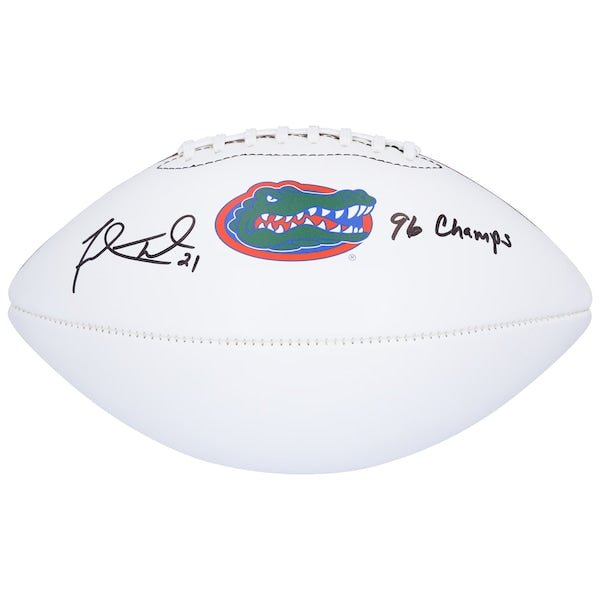 Fred Taylor Florida Gators Autographed Fanatics Authentic Nike White Panel Football with "96 Champs" Inscription - The Ballers Bank