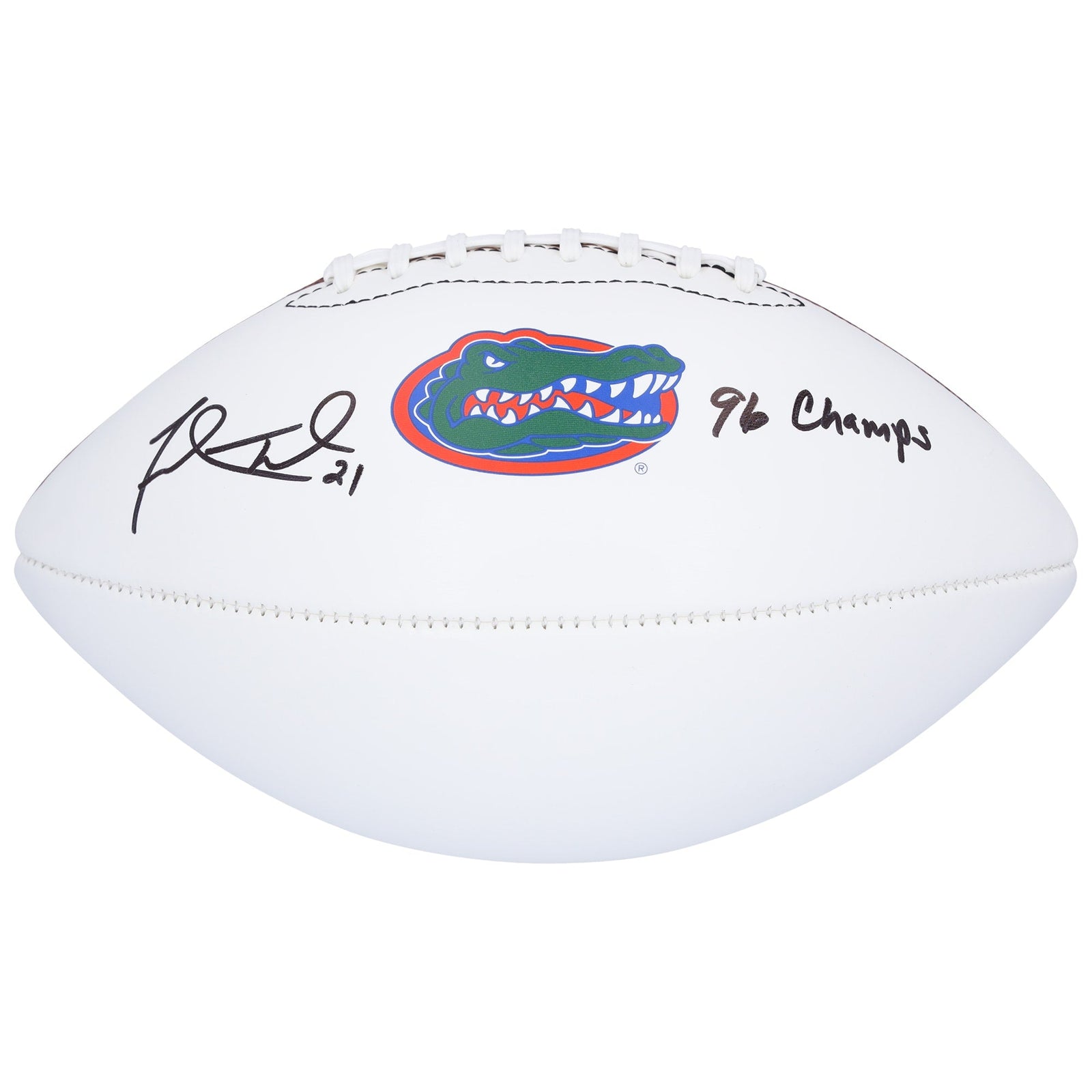 Fred Taylor Florida Gators Autographed Fanatics Authentic Nike White Panel Football with "96 Champs" Inscription - The Ballers Bank