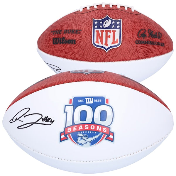 Theo Johnson New York Giants Autographed Fanatics Authentic Wilson 100th Season White Panel Football