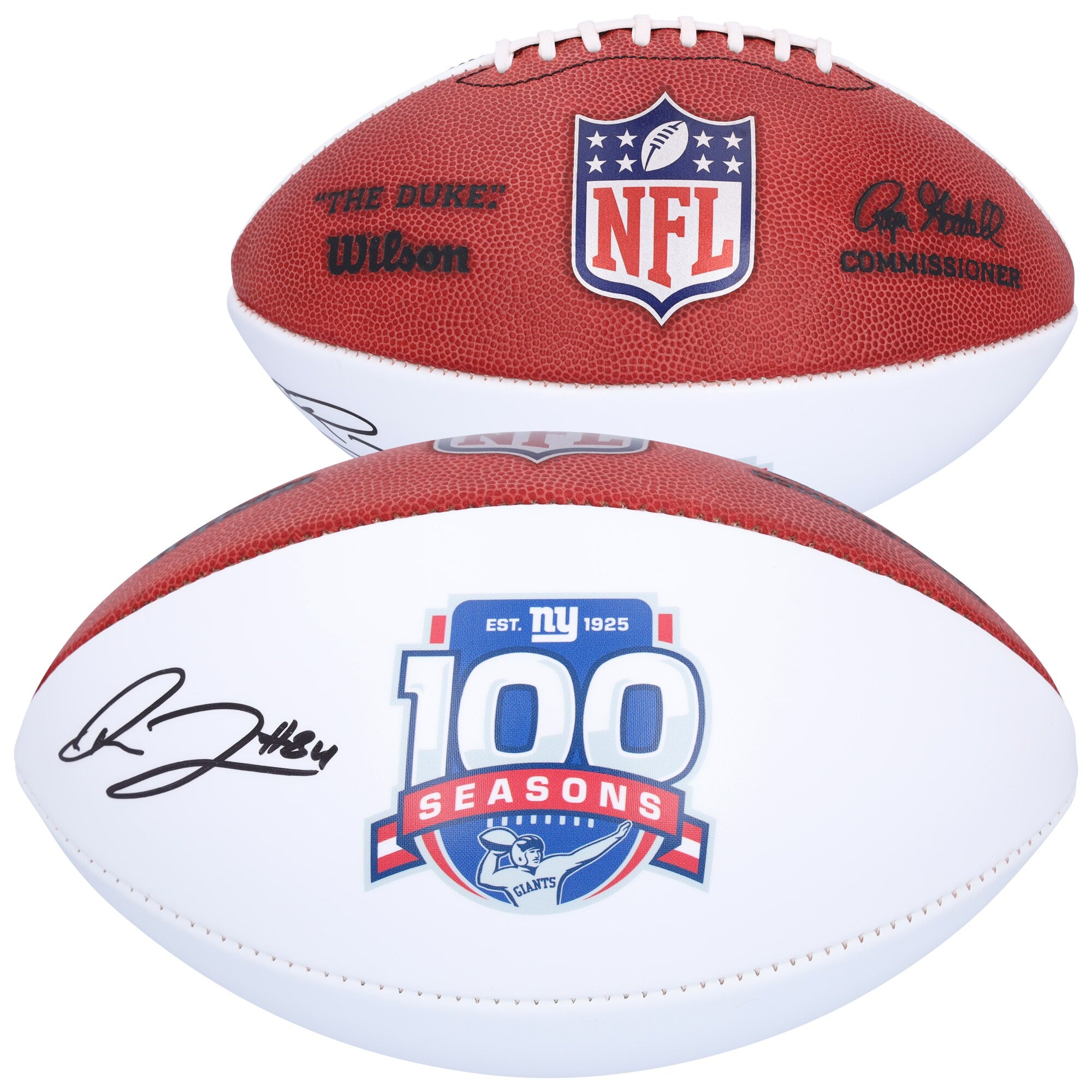 Theo Johnson New York Giants Autographed Fanatics Authentic Wilson 100th Season White Panel Football