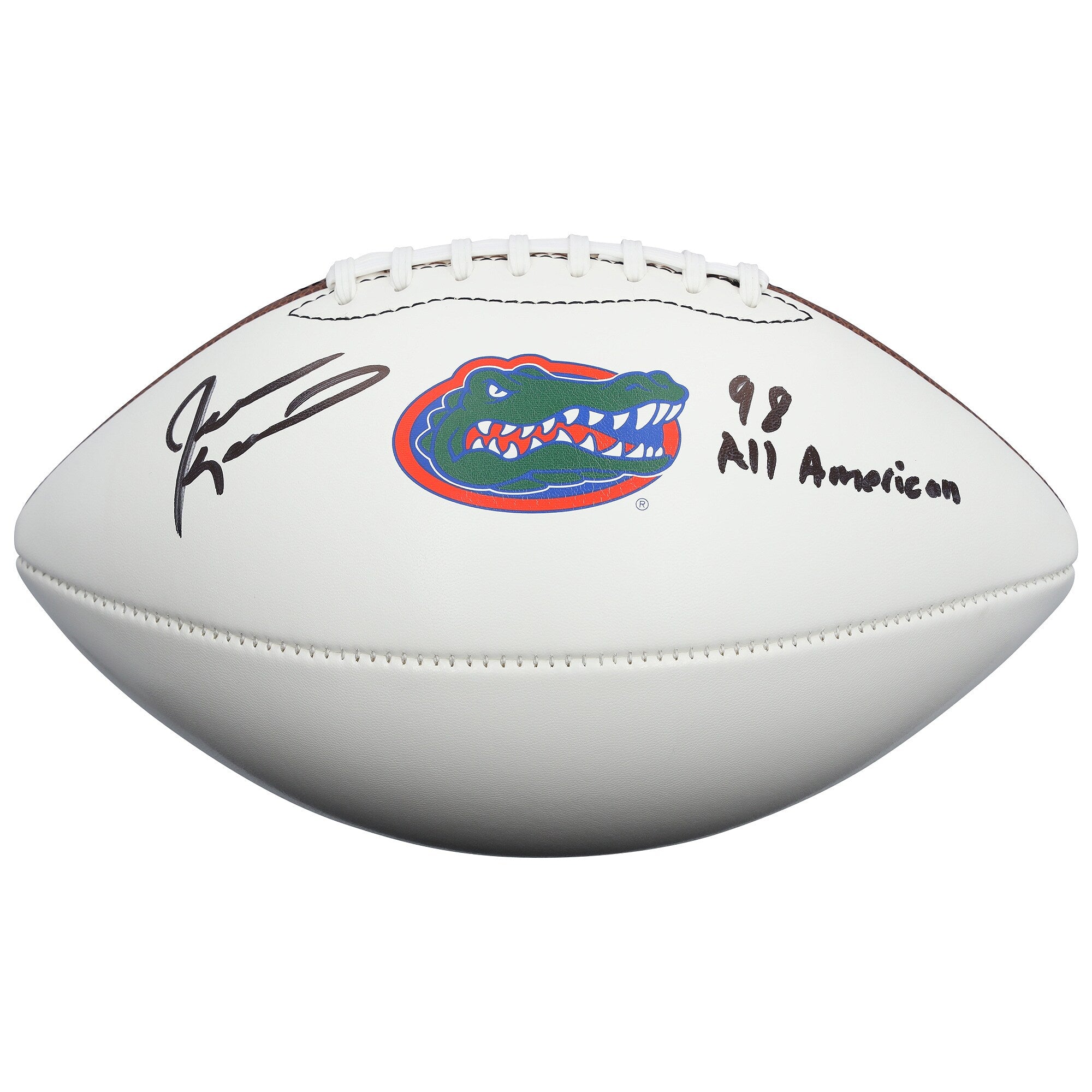 Jevon Kearse Florida Gators Autographed Fanatics Authentic Nike White Panel Football with "98 All American" Inscription