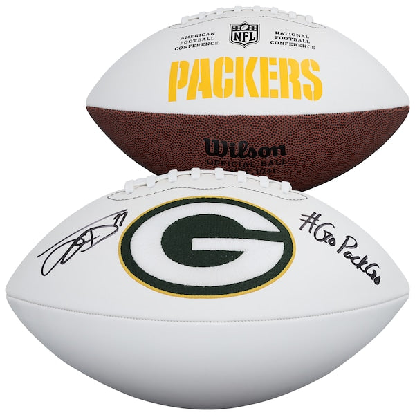Jayden Reed Green Bay Packers Autographed Fanatics Authentic Wilson White Panel Football with "Go Pack Go" Inscription