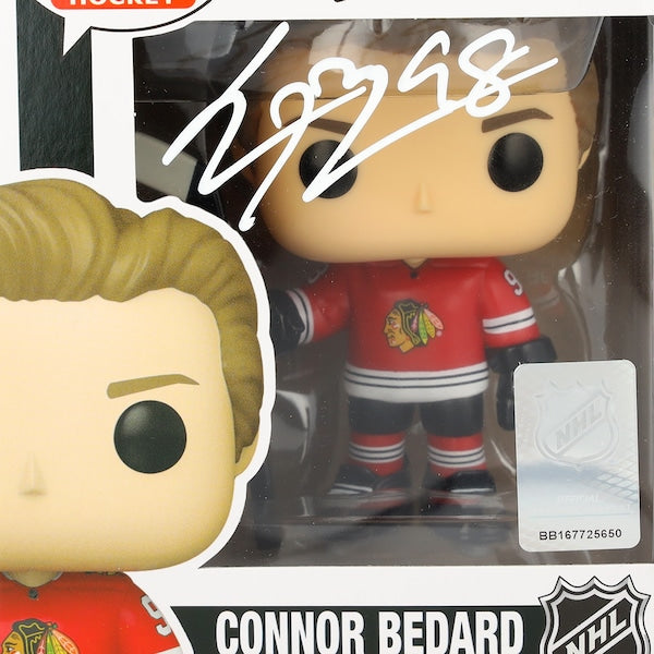 Connor Bedard Chicago Blackhawks Autographed Fanatics Authentic Red Jersey Funko Pop! Vinyl Figure