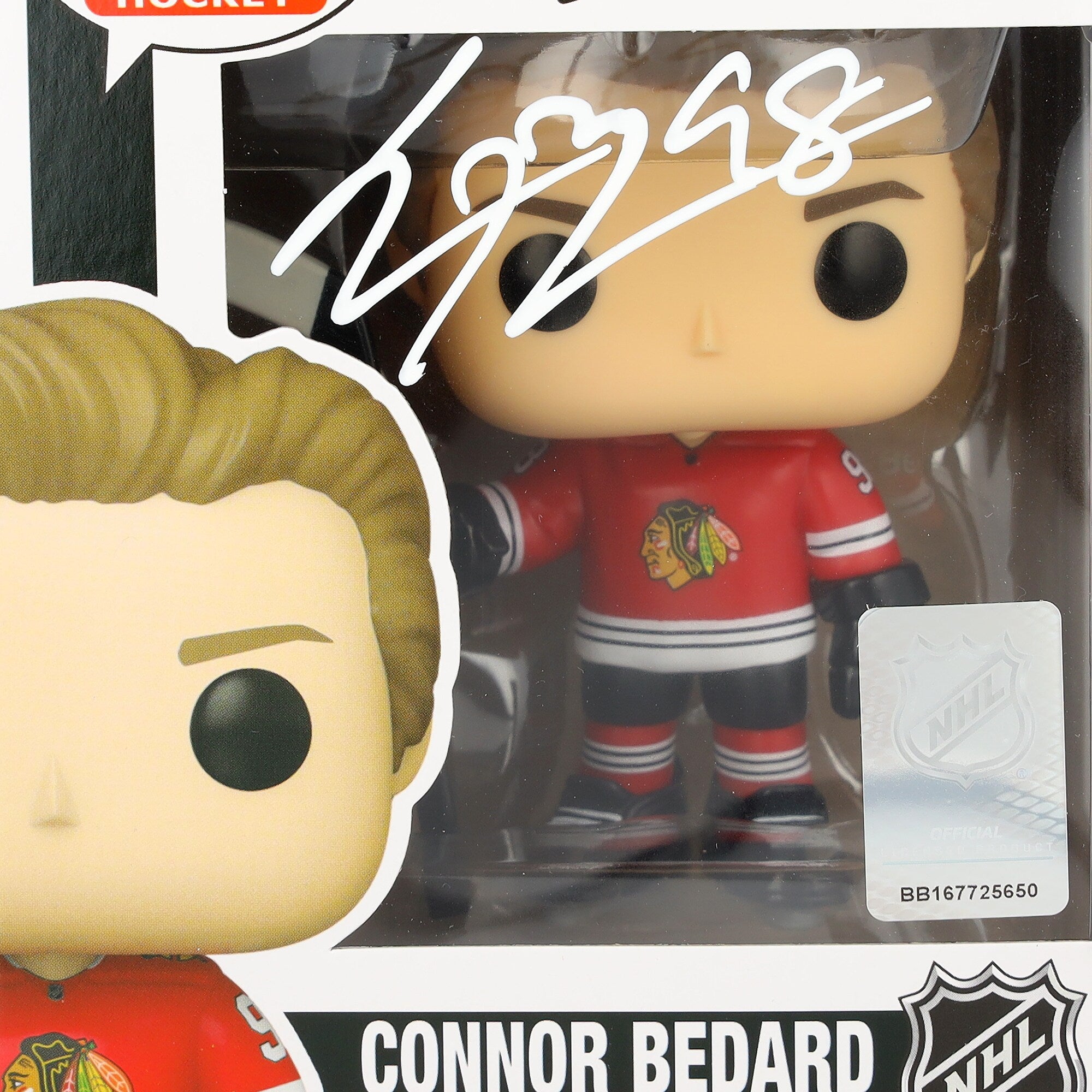 Connor Bedard Chicago Blackhawks Autographed Fanatics Authentic Red Jersey Funko Pop! Vinyl Figure