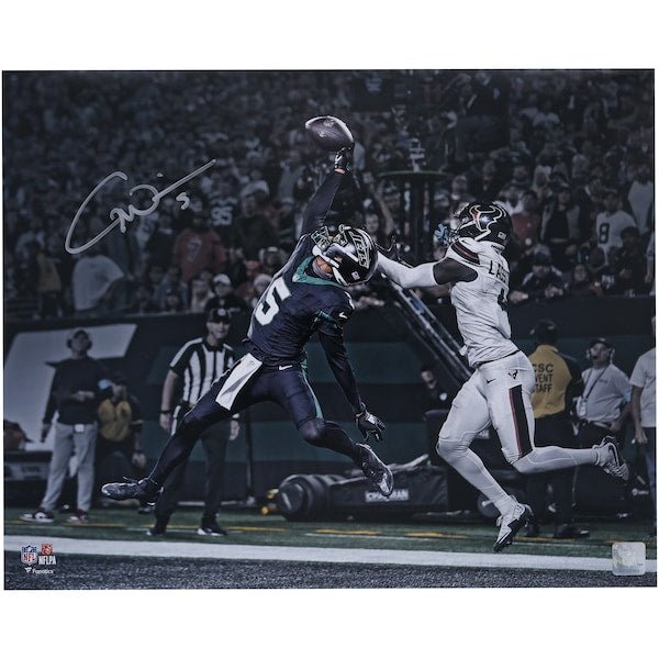 Garrett Wilson New York Jets Autographed Fanatics Authentic 16" x 20" Leaping Touchdown Catch Photograph - The Ballers Bank
