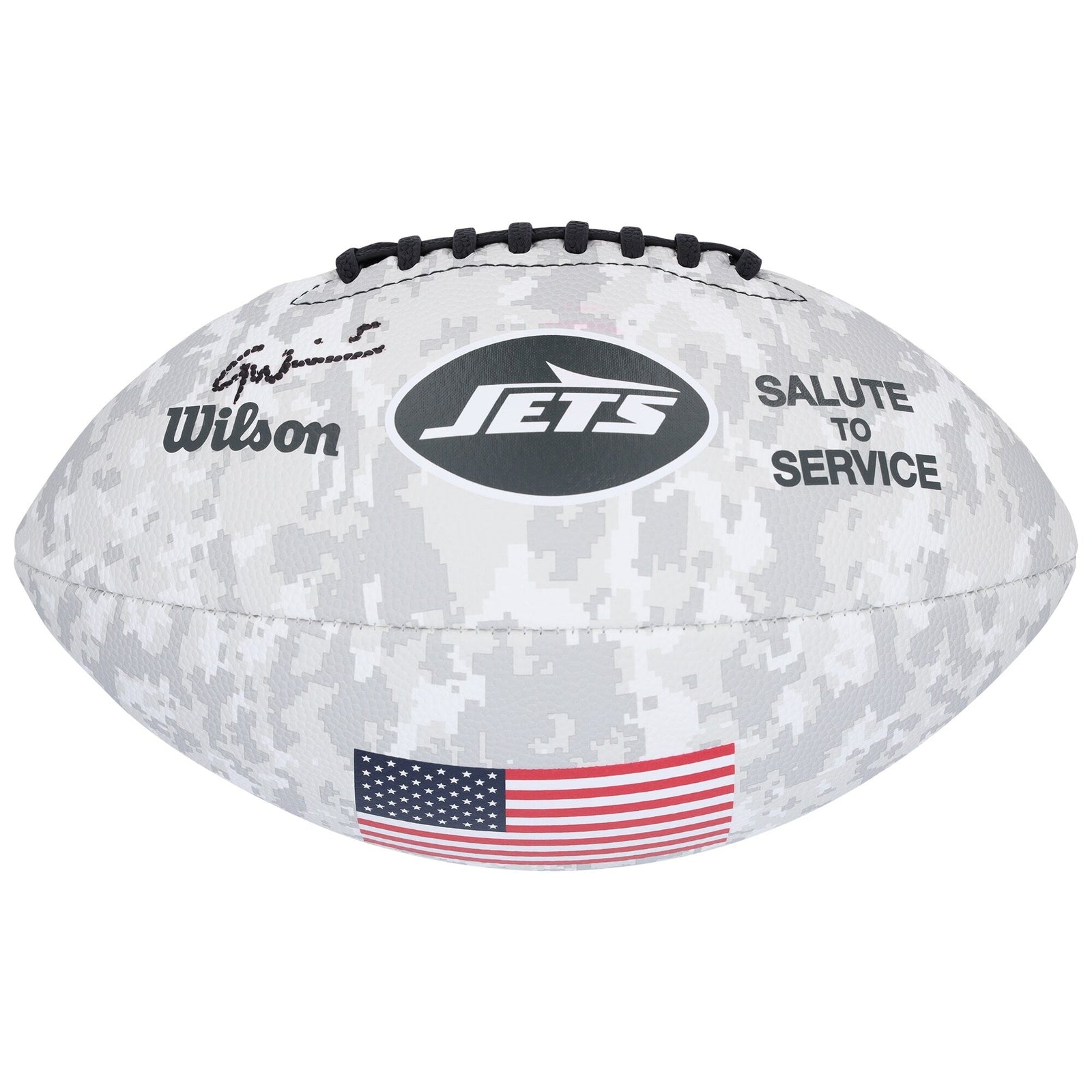 Garrett Wilson New York Jets Autographed Fanatics Authentic Wilson 2024 Salute To Service Football - The Ballers Bank