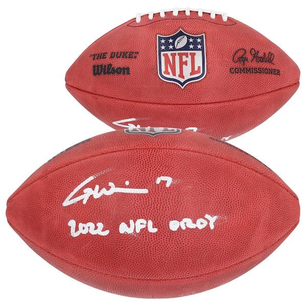 Garrett Wilson New York Jets Fanatics Authentic 2022 NFL Offensive Rookie of the Year Autographed Duke Pro Football with ''2022 NFL OROY'' Inscription - The Ballers Bank