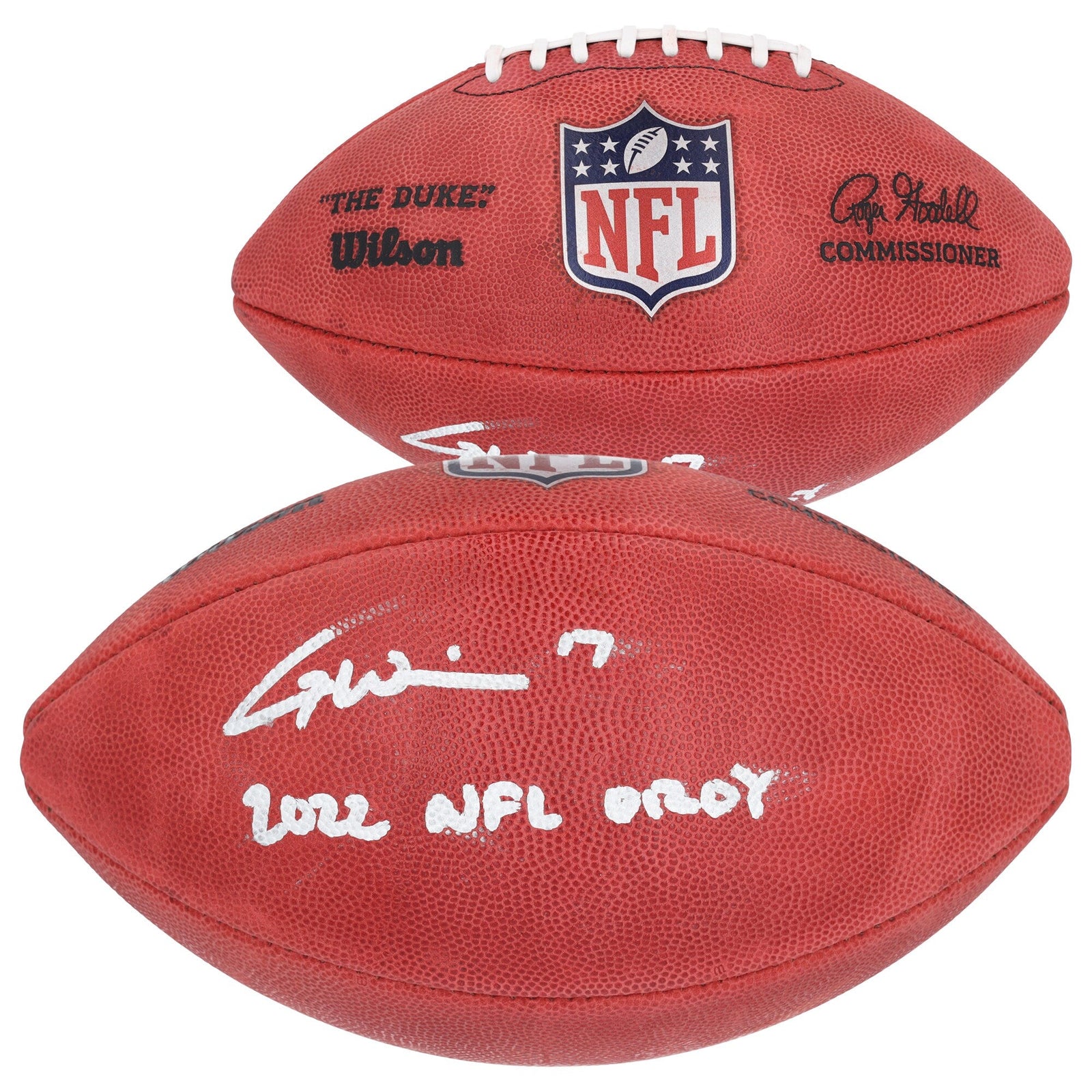 Garrett Wilson New York Jets Fanatics Authentic 2022 NFL Offensive Rookie of the Year Autographed Duke Pro Football with ''2022 NFL OROY'' Inscription - The Ballers Bank