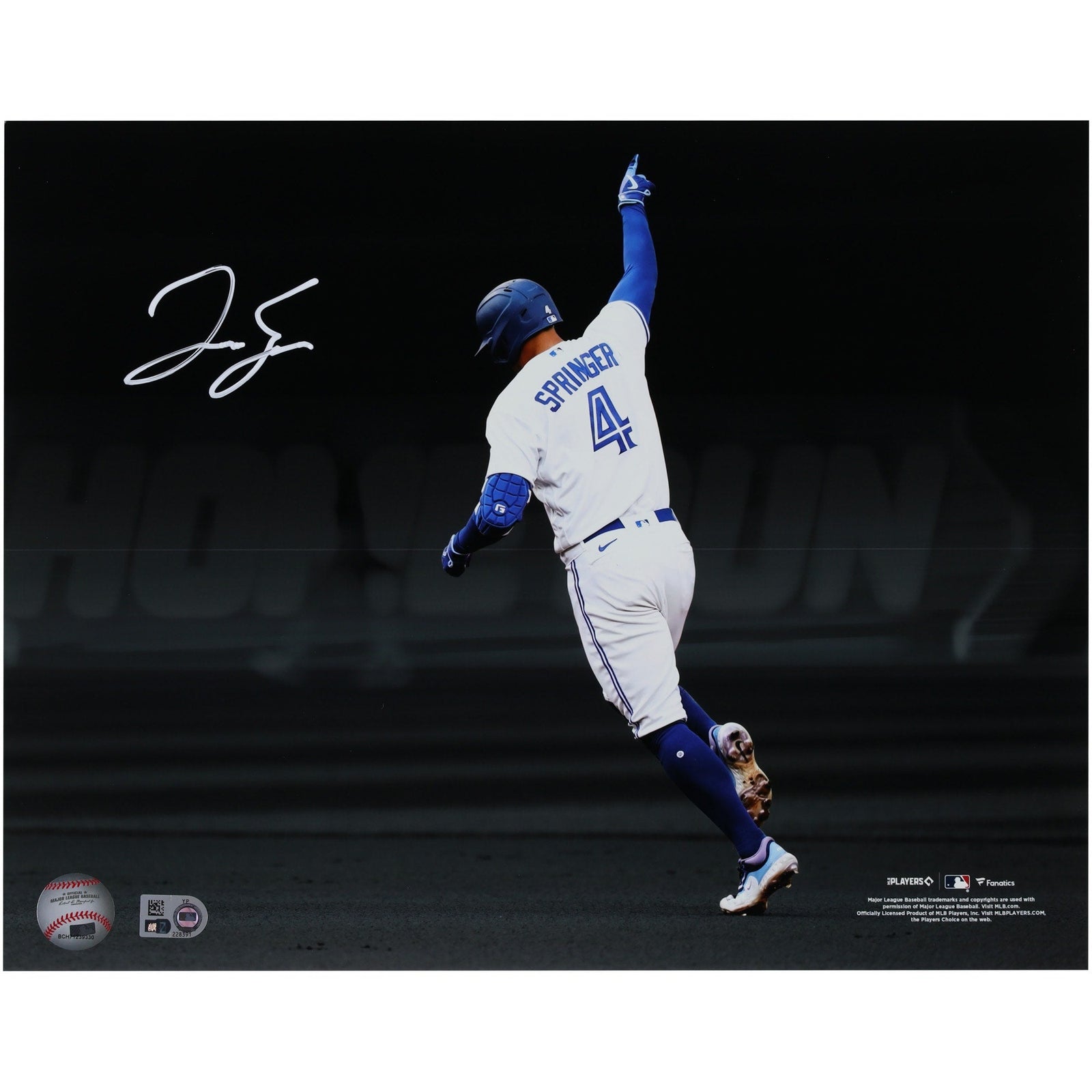 George Springer Toronto Blue Jays Autographed Fanatics Authentic 11" x 14" Home Run Spotlight Photograph - The Ballers Bank