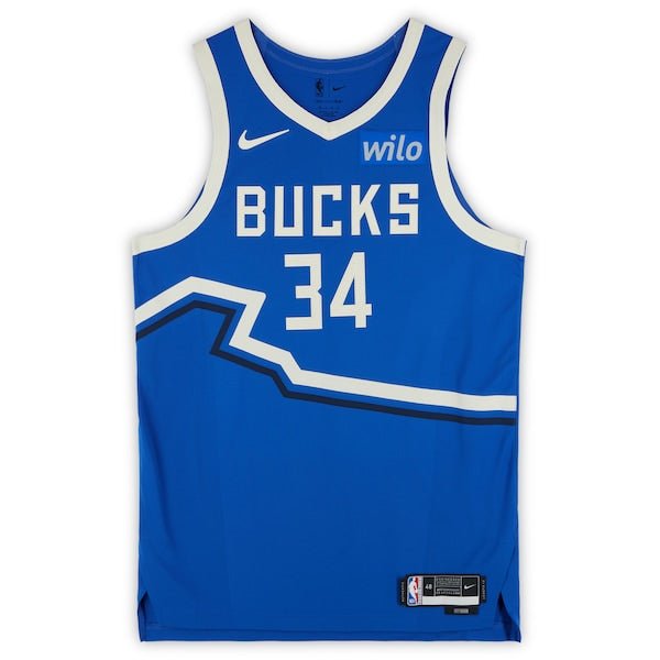 Giannis Antetokounmpo Milwaukee Bucks Autographed Fanatics Authentic Nike 2024 - 25 Blue City Edition Authentic Jersey - The Ballers Bank