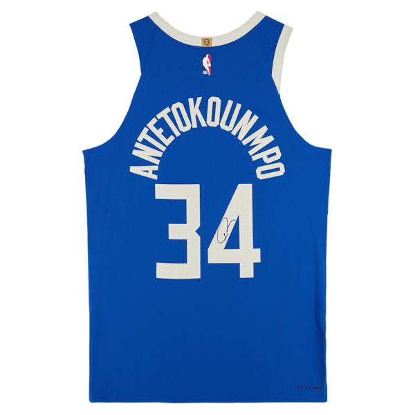 Giannis Antetokounmpo Milwaukee Bucks Autographed Fanatics Authentic Nike 2024 - 25 Blue City Edition Authentic Jersey - The Ballers Bank