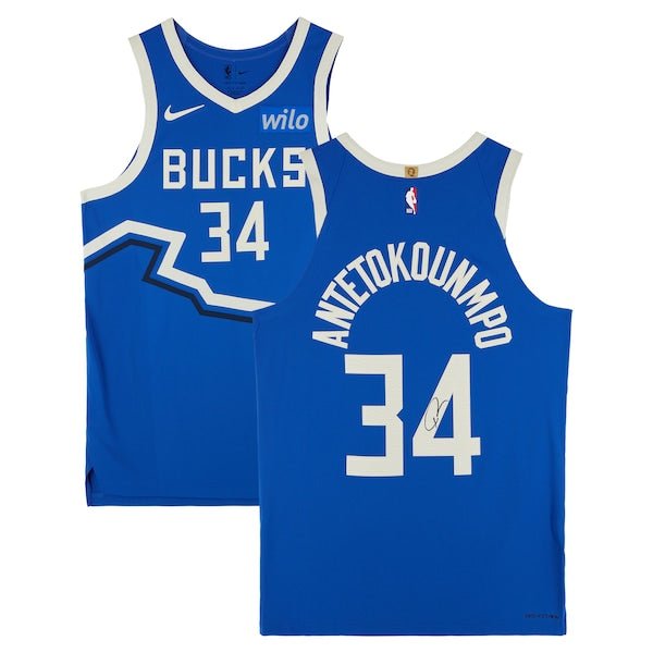 Giannis Antetokounmpo Milwaukee Bucks Autographed Fanatics Authentic Nike 2024 - 25 Blue City Edition Authentic Jersey - The Ballers Bank