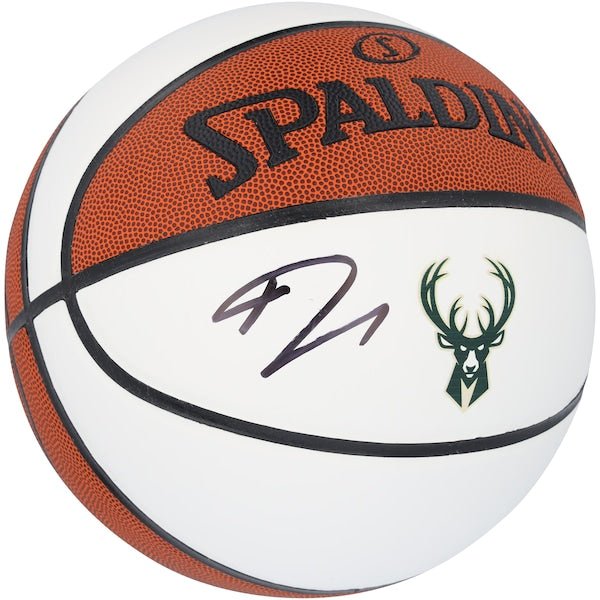 Giannis Antetokounmpo Milwaukee Bucks Autographed Fanatics Authentic Spalding White Panel Basketball - The Ballers Bank
