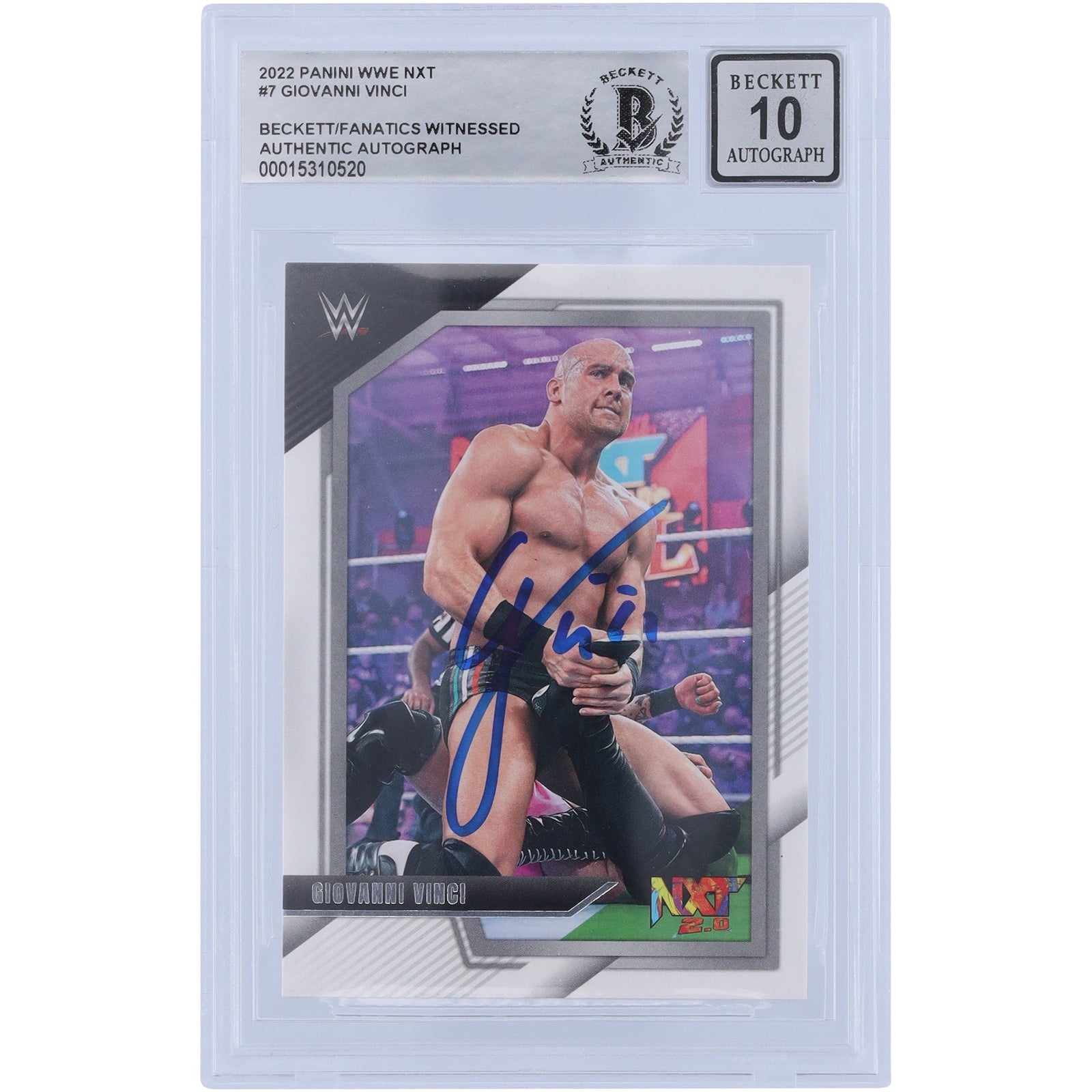 Giovanni Vinci WWE Autographed 2022 Panini NXT 7 Beckett Fanatics Witnessed Authenticated 10 Card - The Ballers Bank