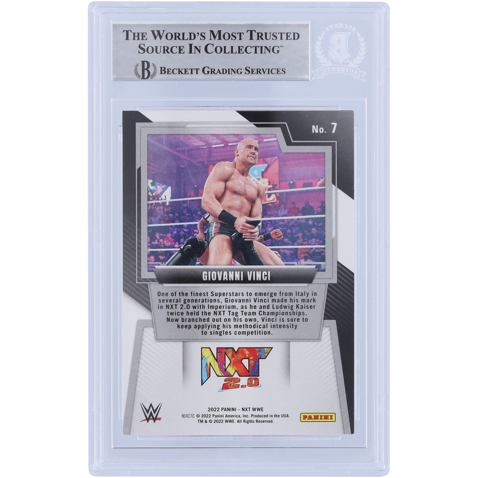 Giovanni Vinci WWE Autographed 2022 Panini NXT 7 Beckett Fanatics Witnessed Authenticated Card - The Ballers Bank