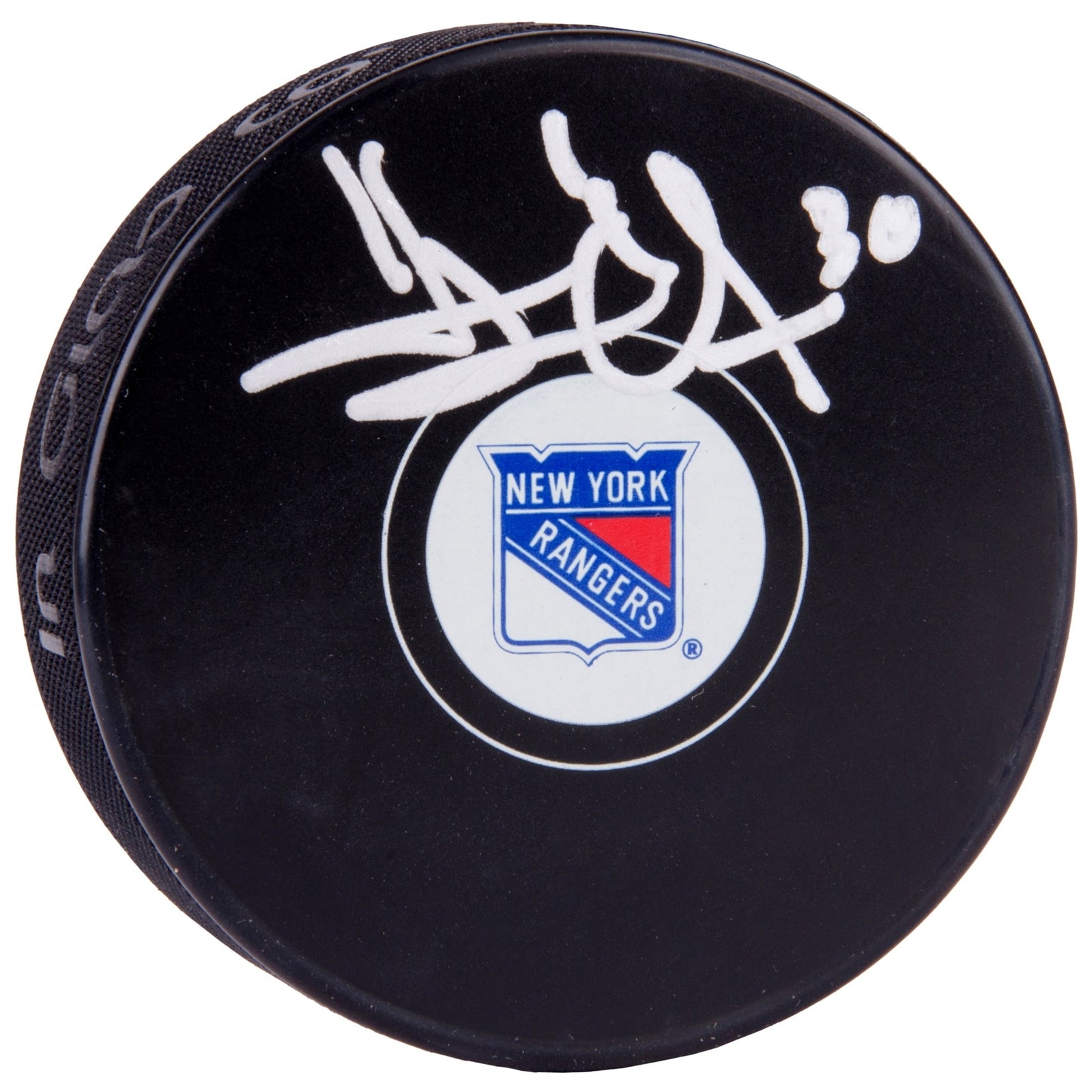 Henrik Lundqvist New York Rangers Steiner Sports Autographed Team Logo Hockey Puck - The Ballers Bank
