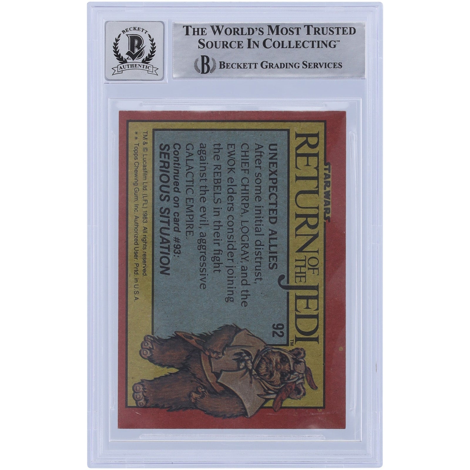 Ira Keeler Star Wars Autographed 1983 Topps Return of the Jedi 92 BGS Authenticated 10 Card - The Ballers Bank
