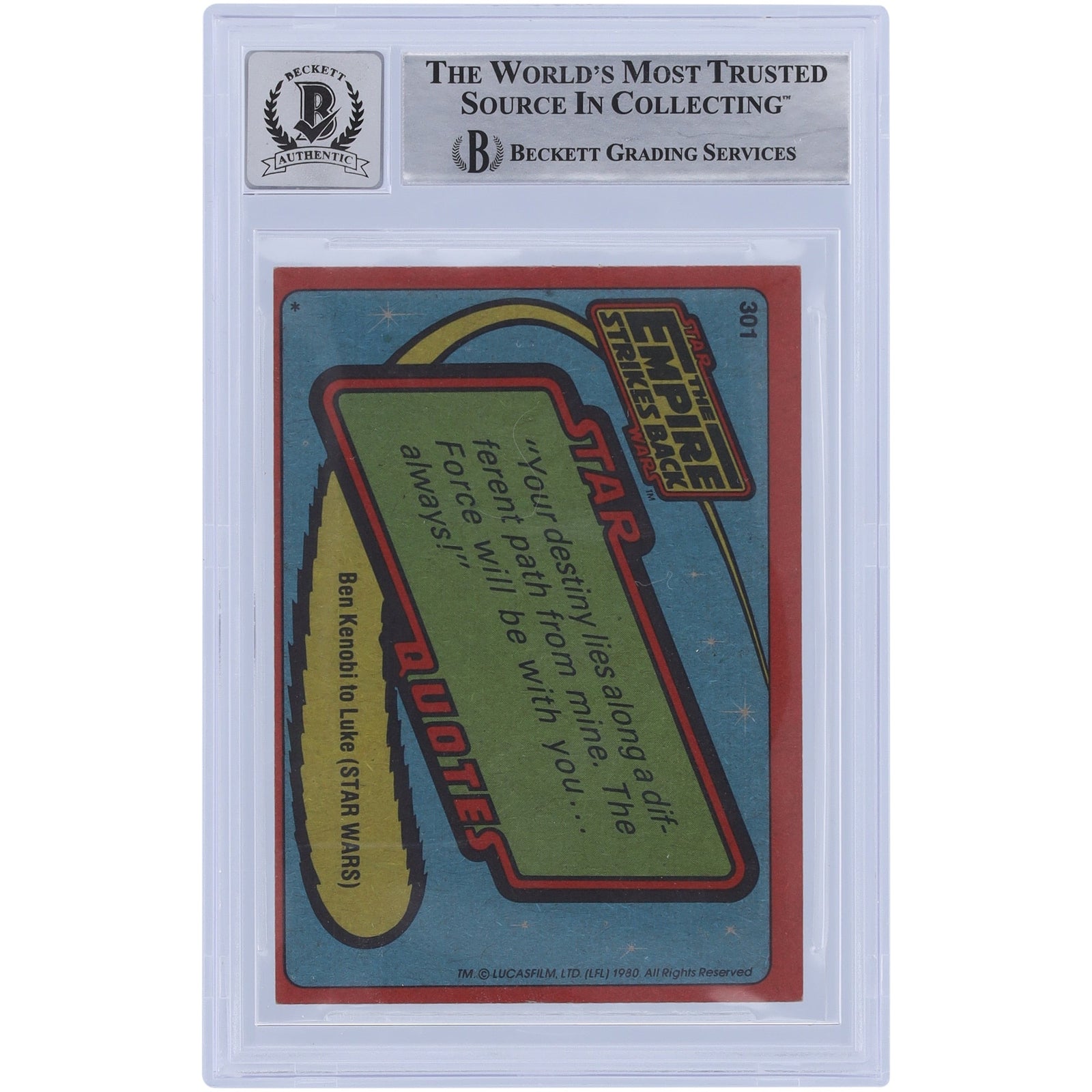 Jack McKenzie Star Wars Autographed 1980 Topps The Empire Strikes Back 301 BGS Authenticated 10 Card - The Ballers Bank