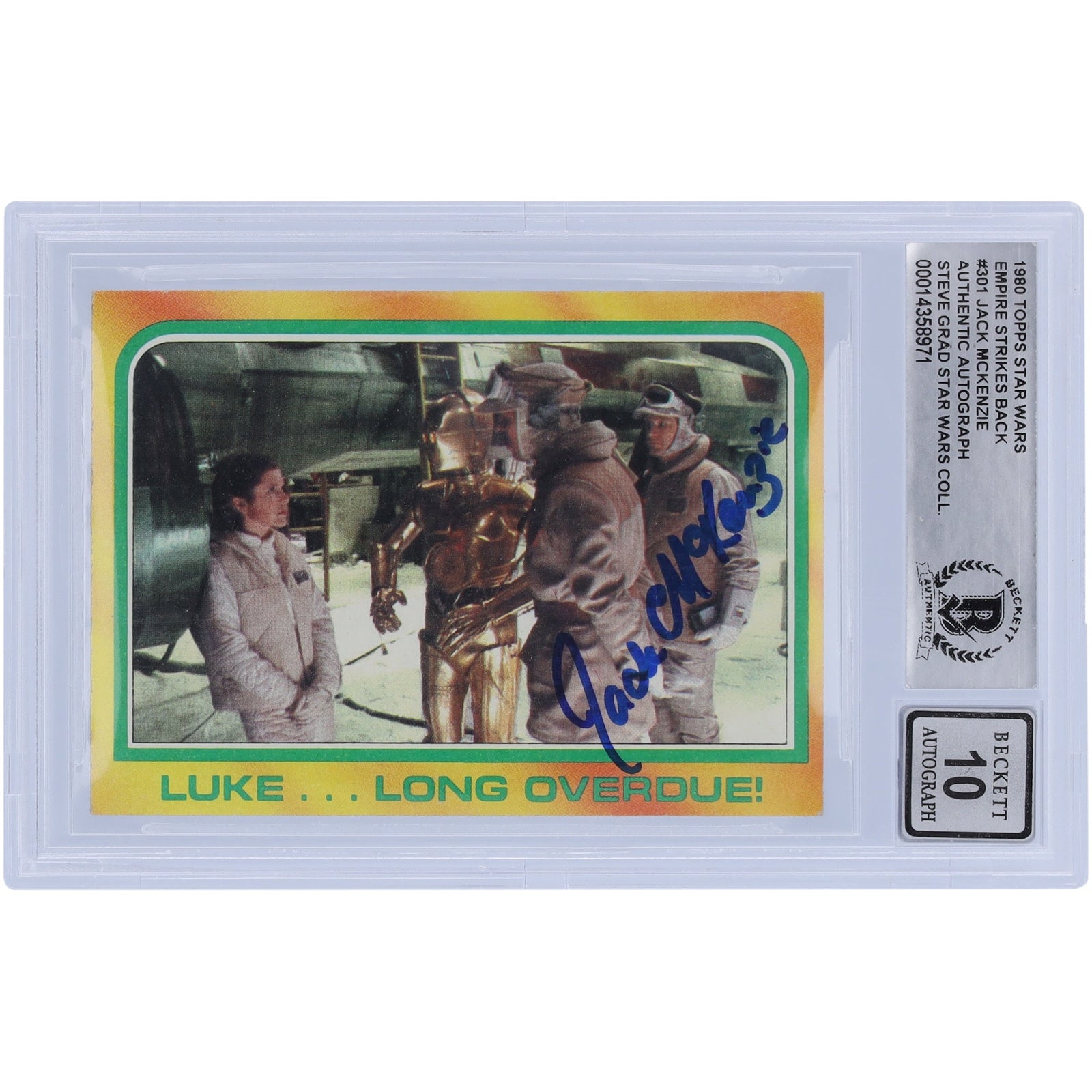 Jack McKenzie Star Wars Autographed 1980 Topps The Empire Strikes Back 301 BGS Authenticated 10 Card - The Ballers Bank