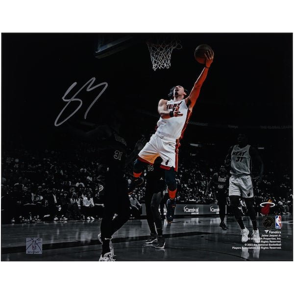 Jaime Jaquez Jr. Miami Heat Autographed Fanatics Authentic 11" x 14" Layup Vs. Detroit Pistons Photograph - The Ballers Bank
