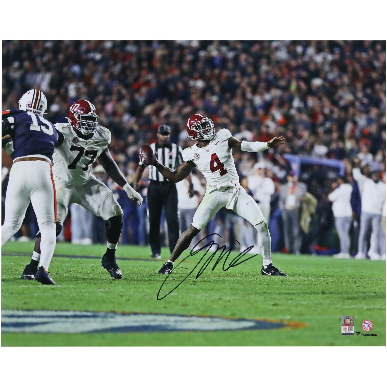 Jalen Milroe Alabama Crimson Tide Autographed Fanatics Authentic 16" x 20" 4th and 31 Throwing Photograph - The Ballers Bank