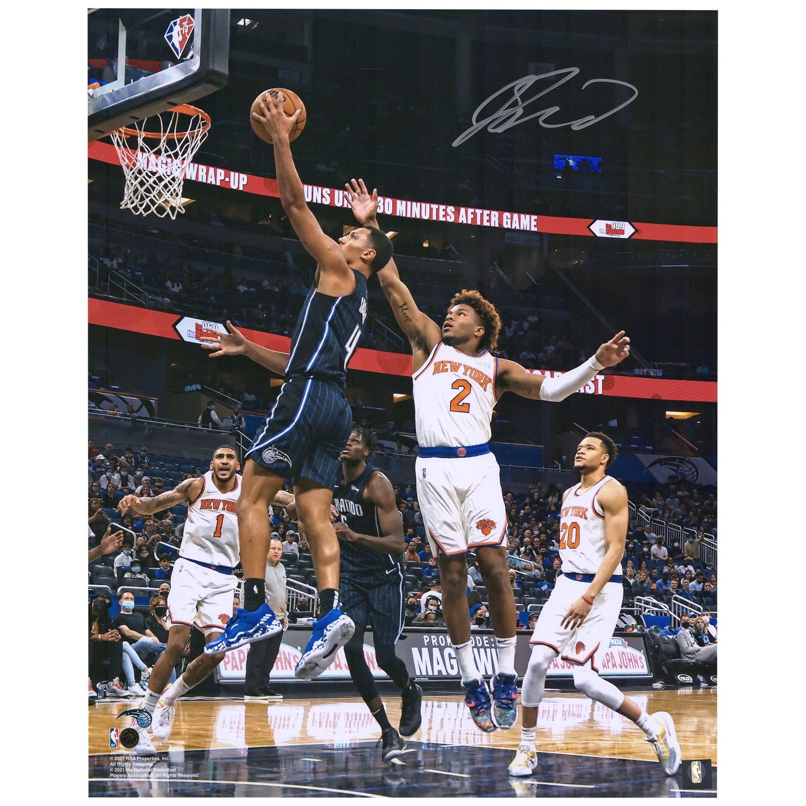 Jalen Suggs Orlando Magic Fanatics Authentic Autographed 16'' x 20'' Black Jersey Layup Photograph - The Ballers Bank